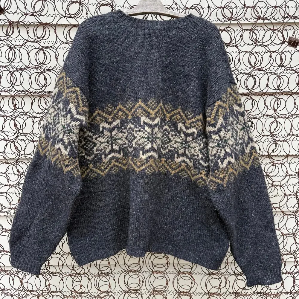 Vintage Y2K Northern Apparel XXL Lambswool Gray Brown Fair Isle Knit Sweater
